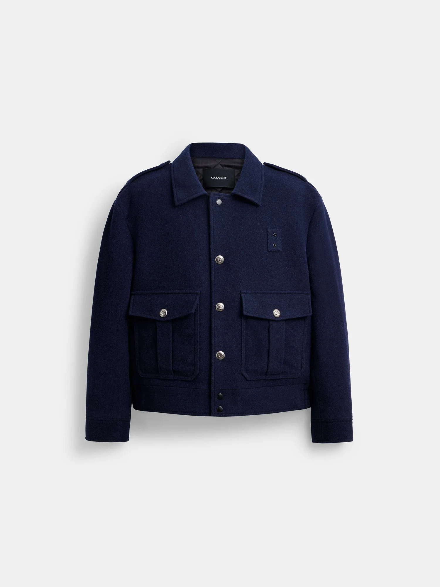 Куртка Coach Short Wool из шерсти, темно-синяя — 3