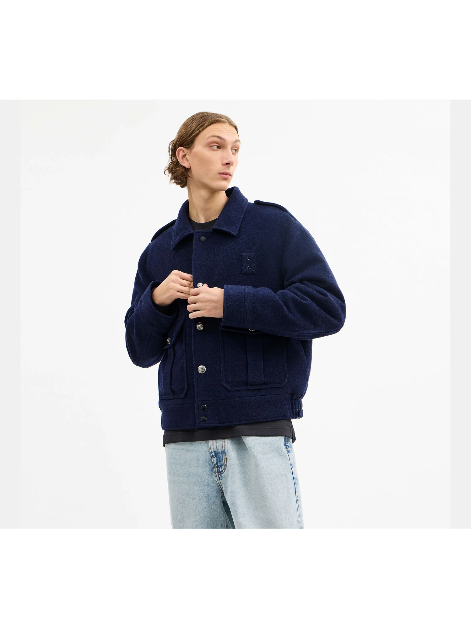 Куртка Coach Short Wool из шерсти, темно-синяя — 8