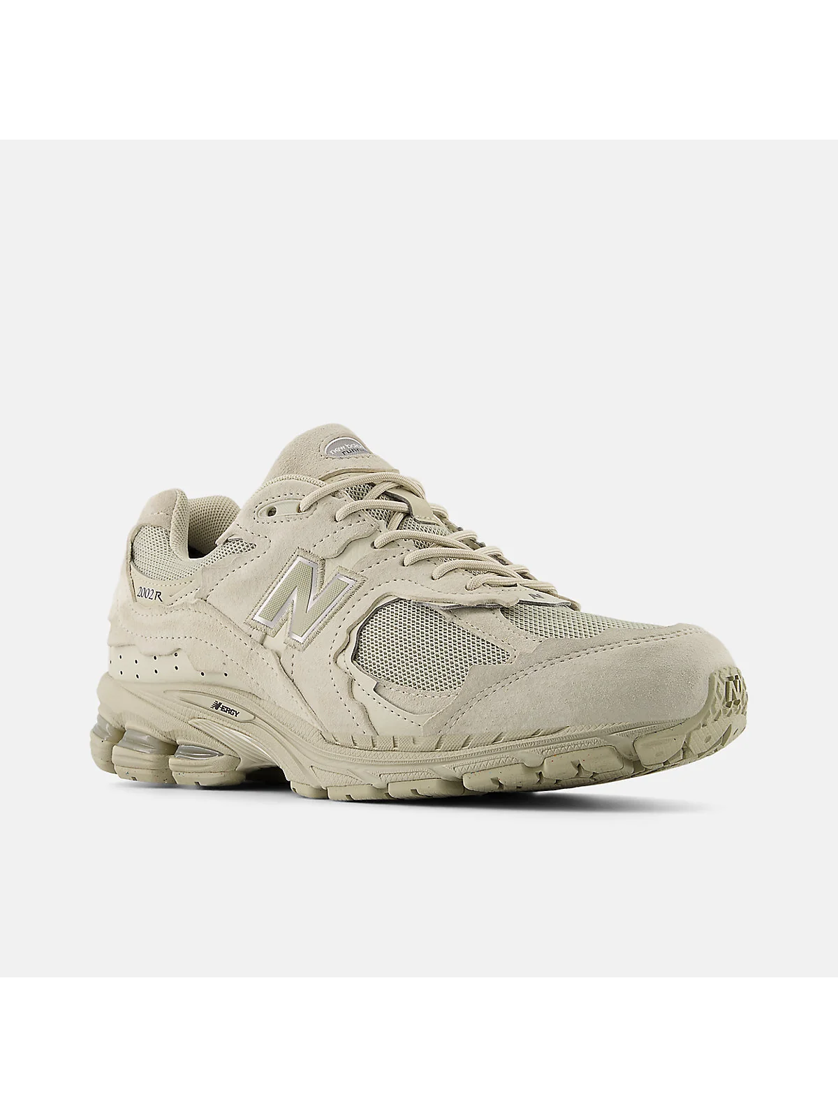 Белые кроссовки New Balance 2002DX с серебристо-серым металликом, другой ракурс.