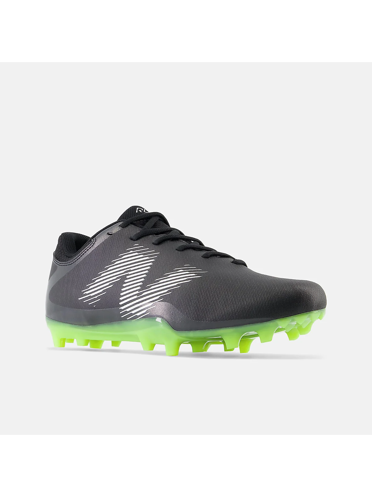 Бутсы New Balance Rush v4 Low белые с неоновыми шипами, вид сбоку