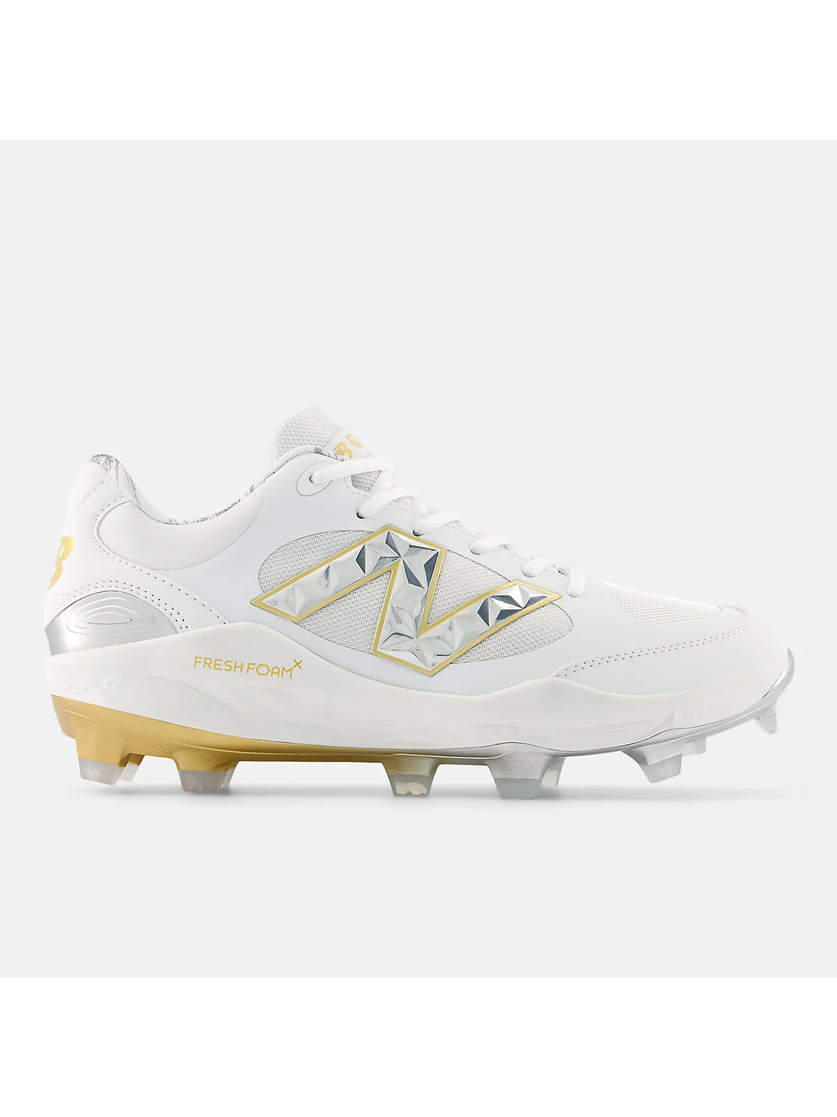 Шиповки New Balance Fresh Foam 3000v7 синие с красными вставками и белыми шипами, вид спереди
