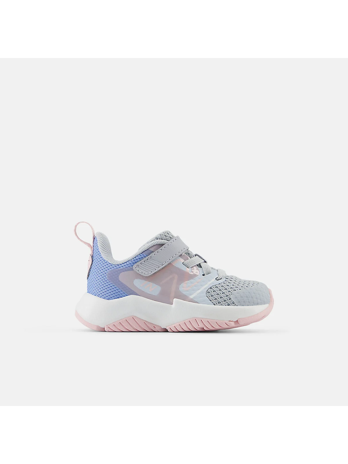 Детские кроссовки New Balance Rave Run v2 розовые с чёрным, вид сбоку.