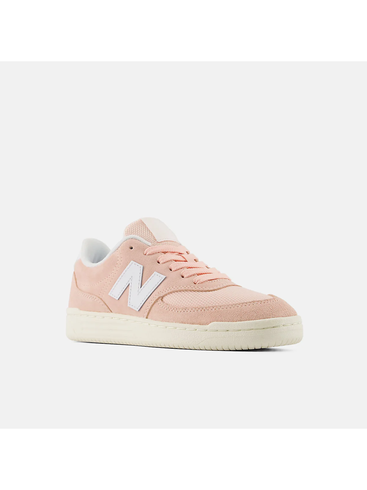 Розово-белые детские кроссовки New Balance B80, ракурс три четверти