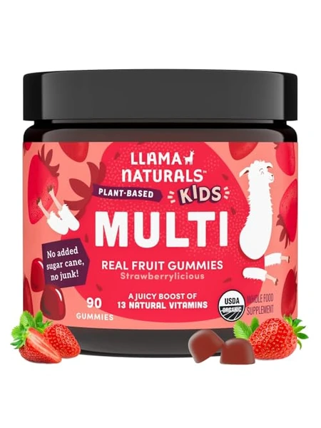 Llama Naturals детские мультивитамины, 90 пастилок (клубника)