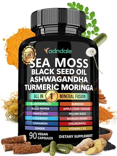 Adndale Sea Moss — капсулы с ашвагандой и куркумой, 90 шт — изображение 1 из 6