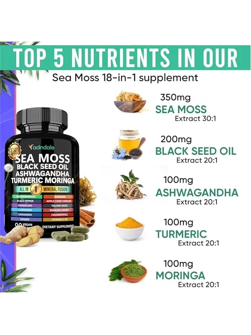 Adndale Sea Moss — капсулы с ашвагандой и куркумой, 90 шт — изображение 2 из 6