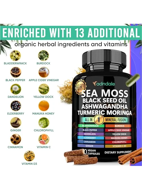 Adndale Sea Moss — капсулы с ашвагандой и куркумой, 90 шт — изображение 3 из 6