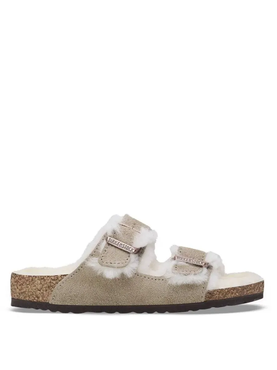 Детские шлепанцы Birkenstock Arizona Taupe с овчиной — бежевый