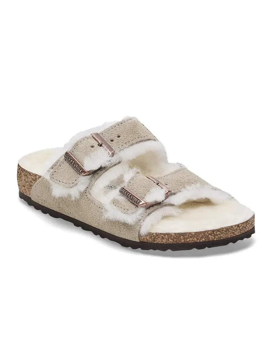 Детские шлепанцы Birkenstock Arizona Taupe с овчиной — изображение 2 из 4, тауп