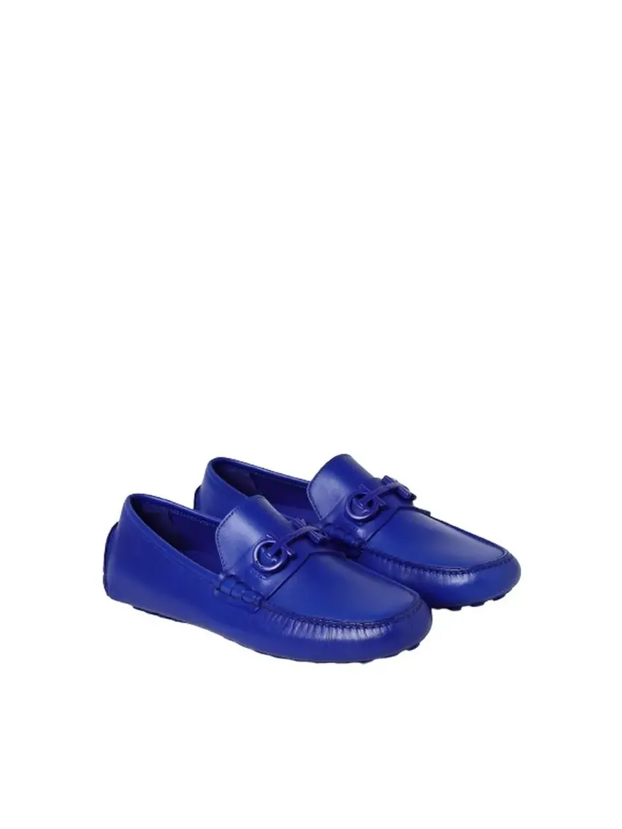 Мужские мокасины Ferragamo Grazioso синего цвета из кожи с орнаментом Gancini — изображение 2 из 4, синий