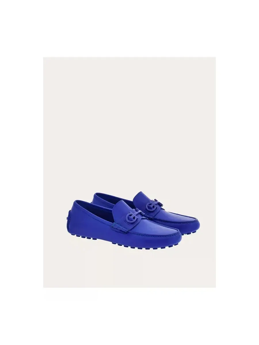 Мужские мокасины Ferragamo Grazioso синего цвета из кожи с орнаментом Gancini — изображение 3 из 4, синий