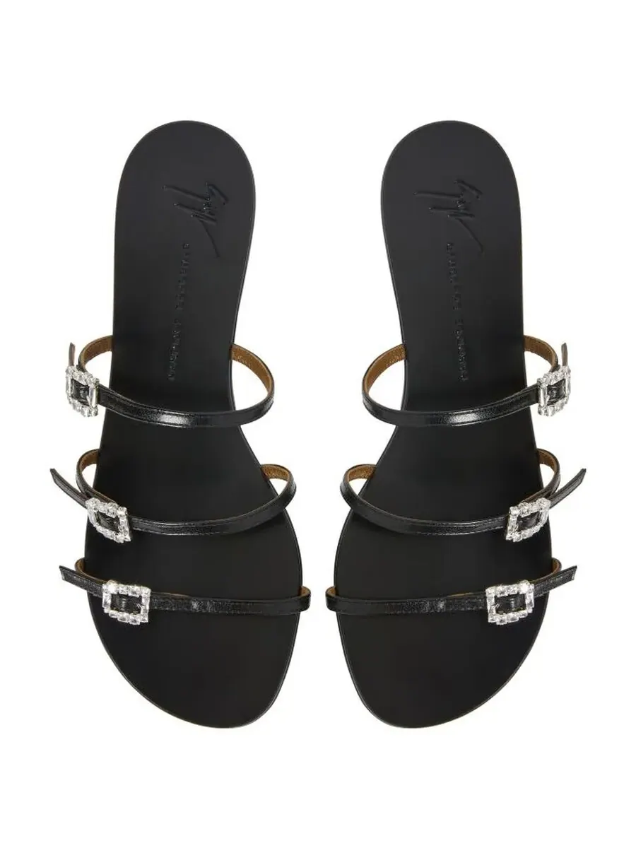 Черные плоские сандалии Giuseppe Zanotti Himari с драгоценными камнями — изображение 3 из 3, черный