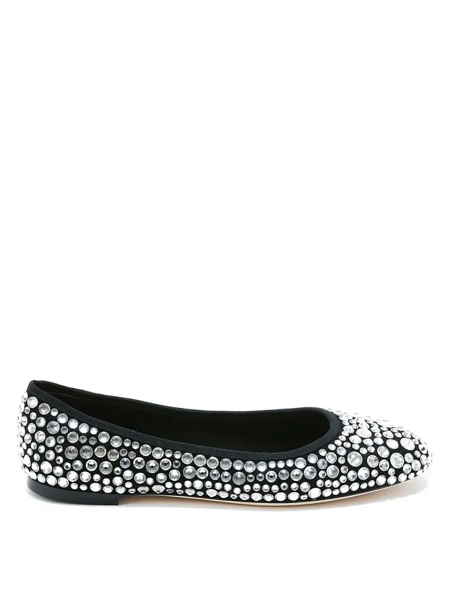 Женские балетки Giuseppe Zanotti Amur с кристаллами и замшей — черный