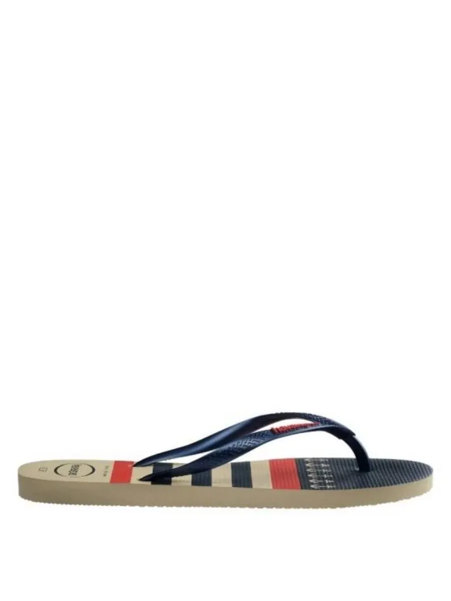 Сланцы Havaianas Nautical Slim Stripe, бежевый/синий — синий