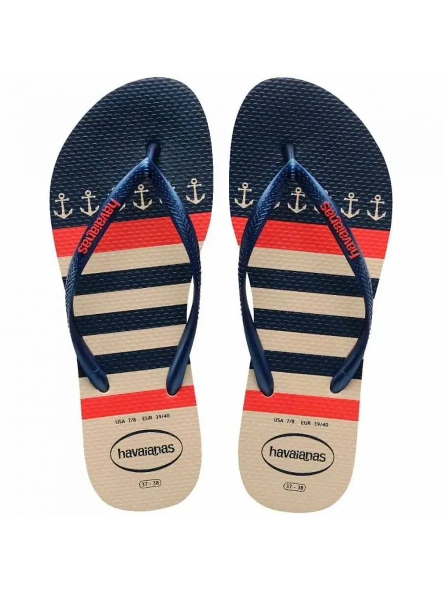 Сланцы Havaianas Nautical Slim Stripe, бежевый/синий — изображение 3 из 3