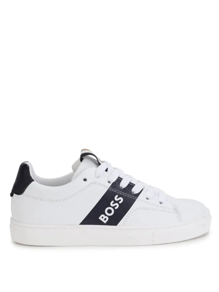 Кожаные кроссовки Hugo Boss Kids с логотипом и полосками