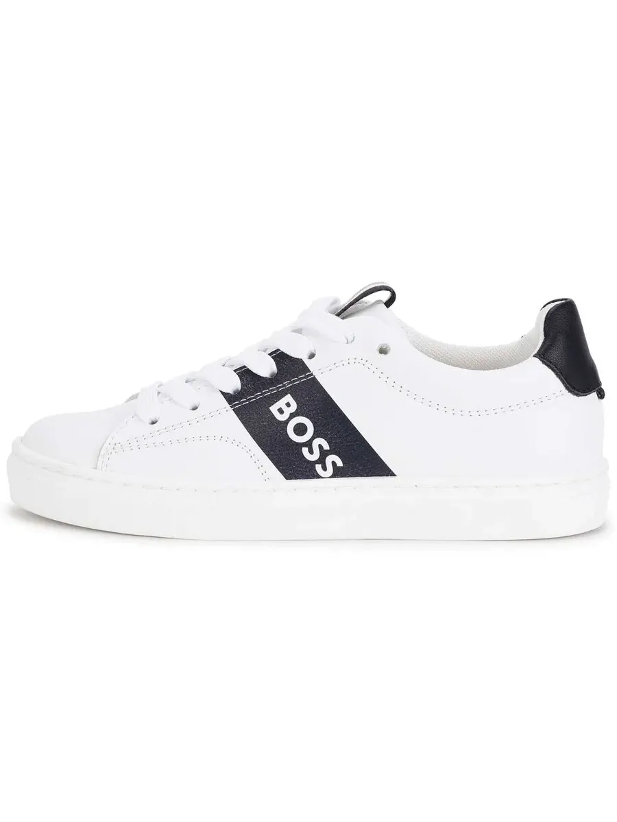 Кожаные кроссовки Hugo Boss Kids с логотипом и полосками — изображение 2 из 3, белый