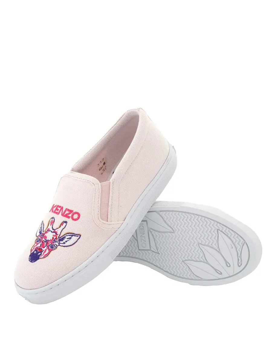 Кроссовки Kenzo Girls с розовым логотипом животного, вышитые и на застежке без шнурков — изображение 2 из 4, розовый