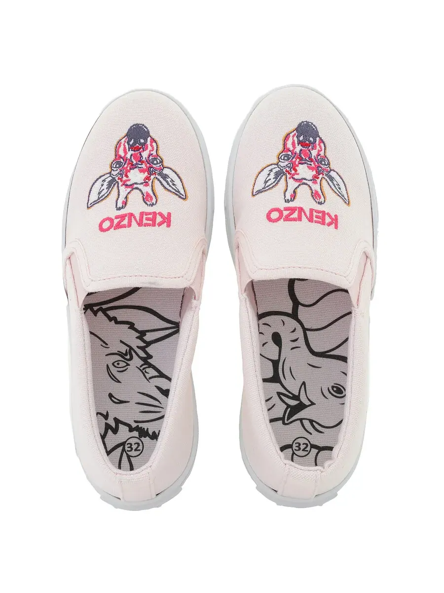 Кроссовки Kenzo Girls с розовым логотипом животного, вышитые и на застежке без шнурков — изображение 3 из 4, розовый