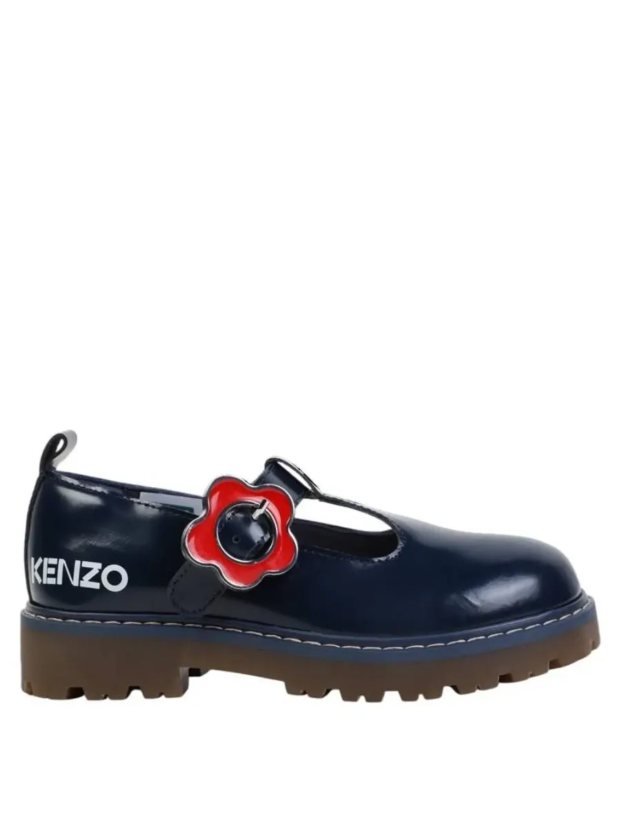 Детские кожаные туфли Mary-Janes с пряжкой Kenzo — синий
