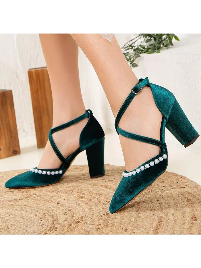 Сина Босоножки на высоком каблуке с перекрещивающимися ремешками Forever & Always Shoes — изображение 2 из 5, зеленый