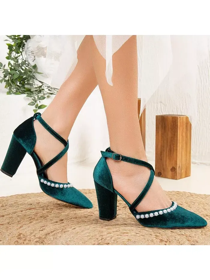 Сина Босоножки на высоком каблуке с перекрещивающимися ремешками Forever & Always Shoes — изображение 5 из 5, зеленый