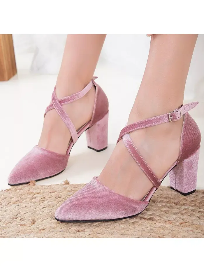 Туфли Sina Criss Cross High Block Heels Forever & Always Shoes — изображение 2 из 6, розовый