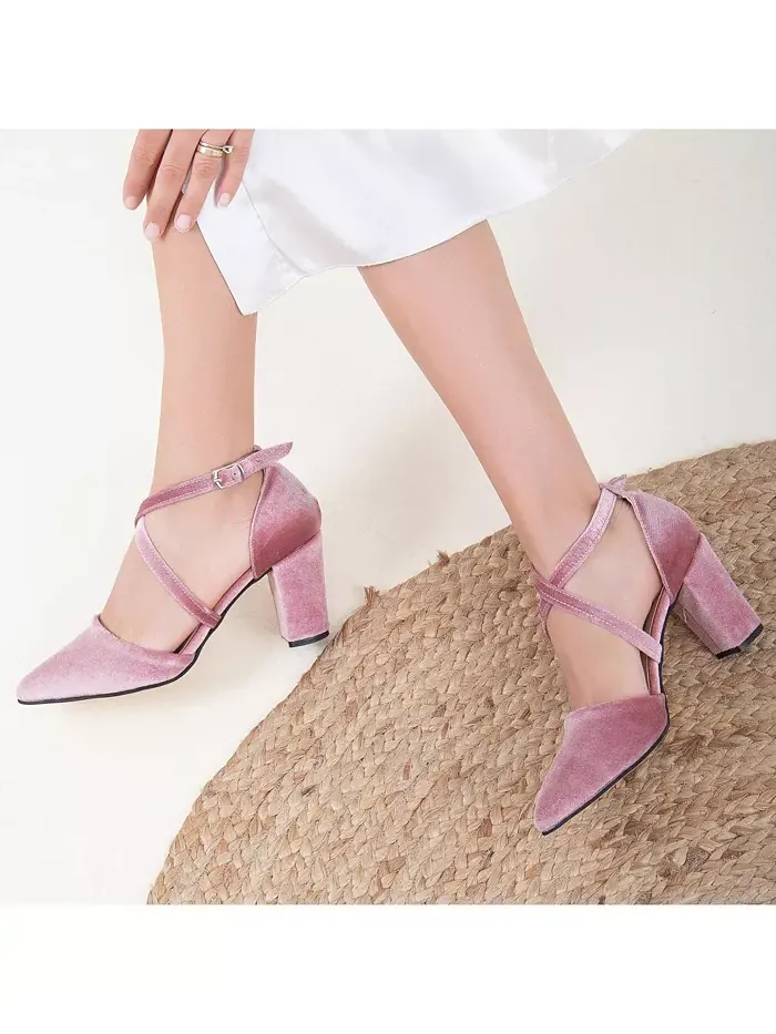 Туфли Sina Criss Cross High Block Heels Forever & Always Shoes — изображение 4 из 6, розовый
