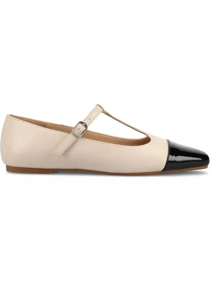 Женские туфли-лодочки Theah T-Strap Cap Toe Mary Jane Flats Journee Collection — изображение 2 из 7, кость