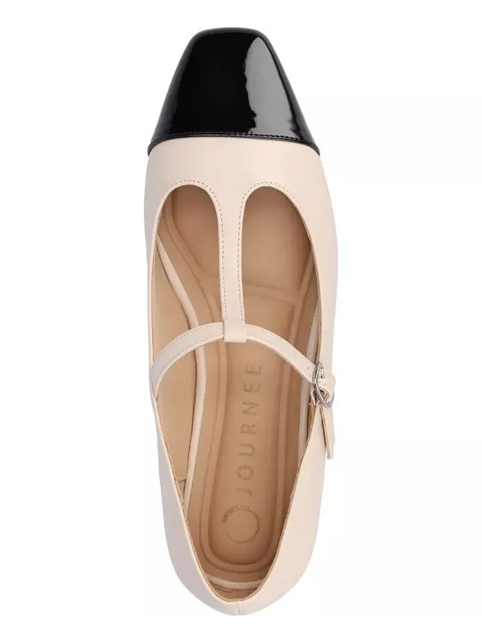 Женские туфли-лодочки Theah T-Strap Cap Toe Mary Jane Flats Journee Collection — изображение 4 из 7, кость