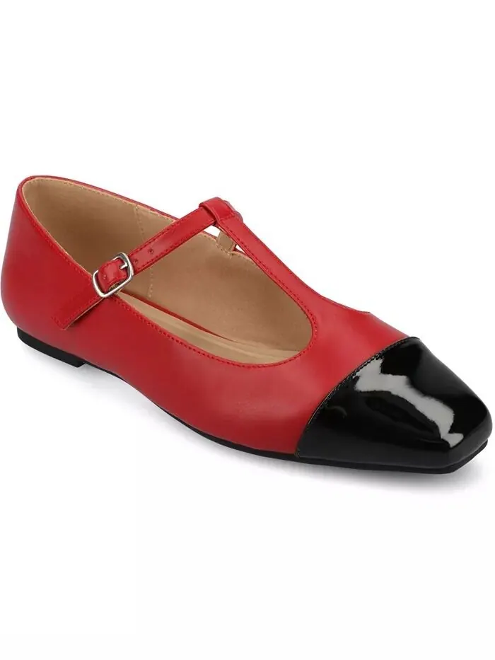 Женские туфли-лодочки Theah T-Strap Cap Toe Mary Jane Flats Journee Collection — изображение 6 из 7, кость