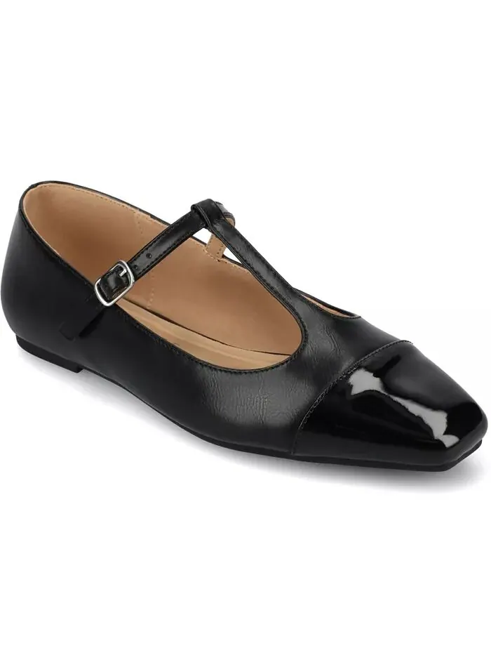 Женские туфли-лодочки Theah T-Strap Cap Toe Mary Jane Flats Journee Collection