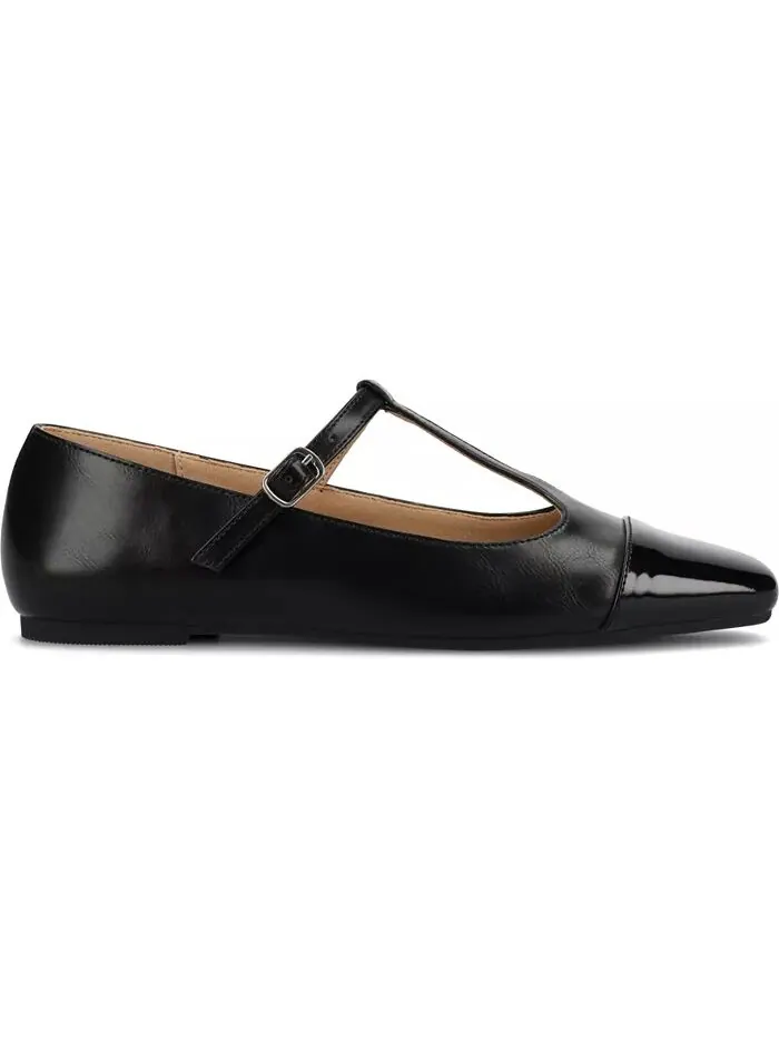 Женские туфли-лодочки Theah T-Strap Cap Toe Mary Jane Flats Journee Collection — изображение 2 из 7, черный
