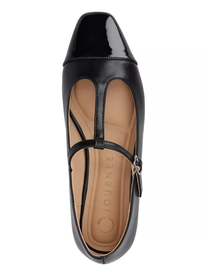 Женские туфли-лодочки Theah T-Strap Cap Toe Mary Jane Flats Journee Collection — изображение 4 из 7, черный