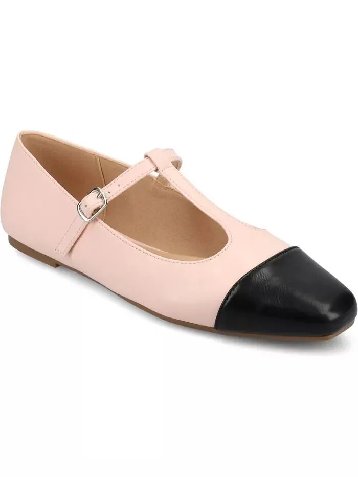 Женские туфли-лодочки Theah T-Strap Cap Toe Mary Jane Flats Journee Collection — изображение 1 из 7, розовый