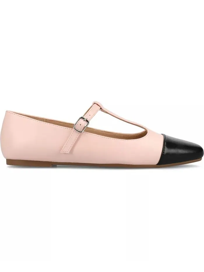 Женские туфли-лодочки Theah T-Strap Cap Toe Mary Jane Flats Journee Collection — изображение 2 из 7, розовый