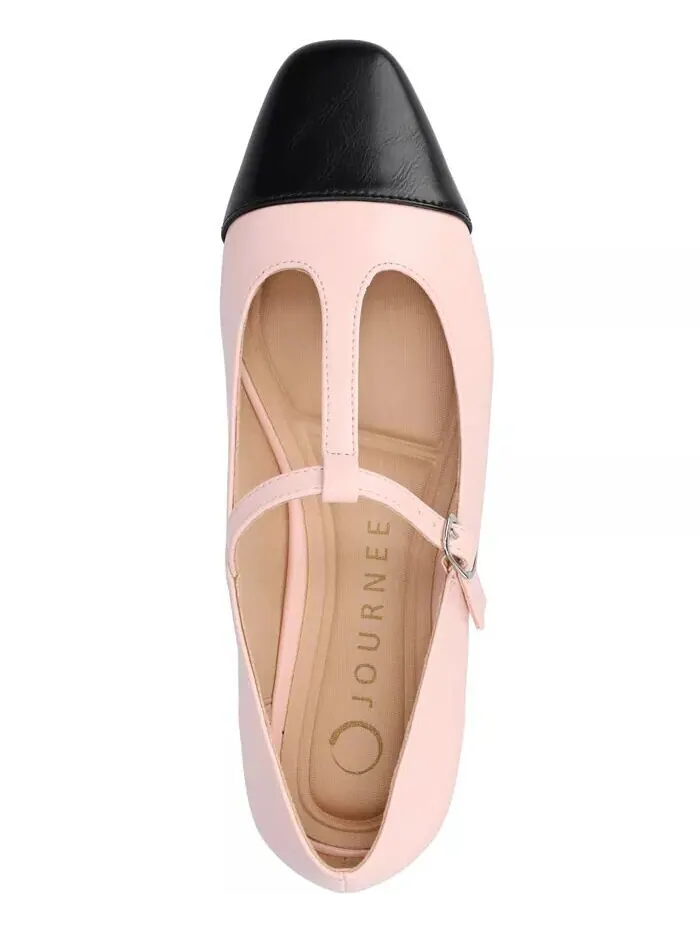 Женские туфли-лодочки Theah T-Strap Cap Toe Mary Jane Flats Journee Collection — изображение 4 из 7, розовый