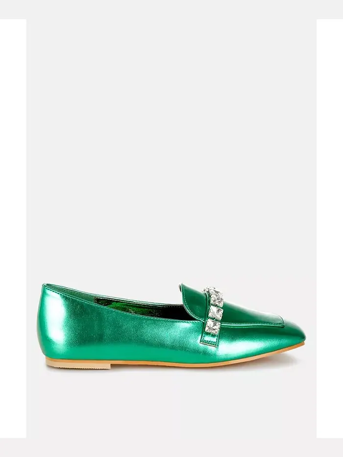 Celosia Metallic Diamante Strap Loafers – Лоферы Celosia с металлизированными ремешками и стразами — зеленый