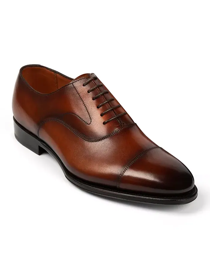 Мужские классические оксфорды Regent Cap Toe из кожи Anthony Veer — изображение 1 из 6, винтажный бежевый