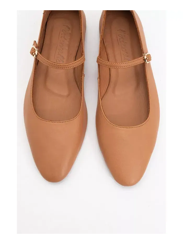 Туфли-лодочки «Мэри Джейн» из кожи Lara Forever & Always Shoes — изображение 5 из 5, коньячный коричневый