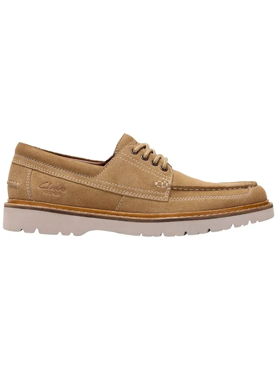 Мокасины мужские Clarks Weltridge на шнуровке, замшевые, с комфортной стелькой — изображение 2 из 6, песочный