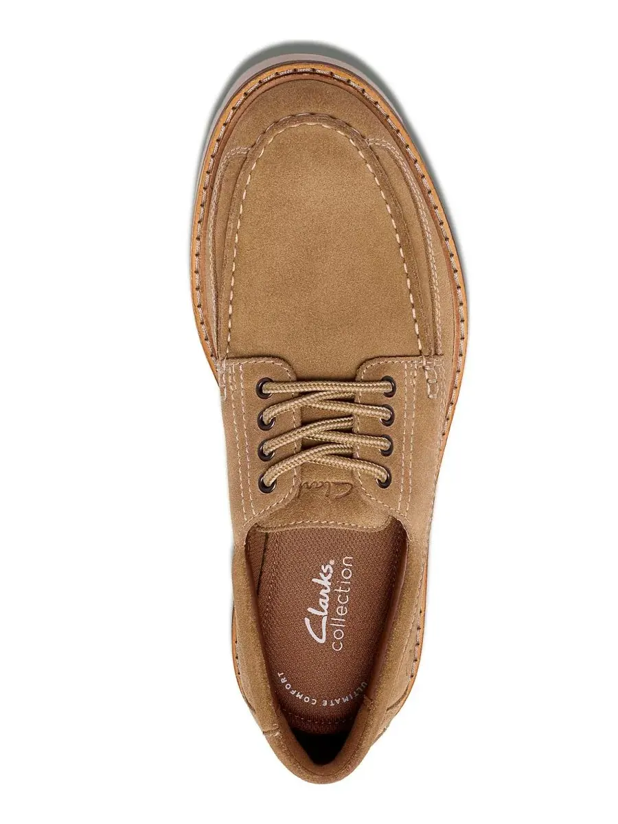 Мокасины мужские Clarks Weltridge на шнуровке, замшевые, с комфортной стелькой — изображение 4 из 6, песочный