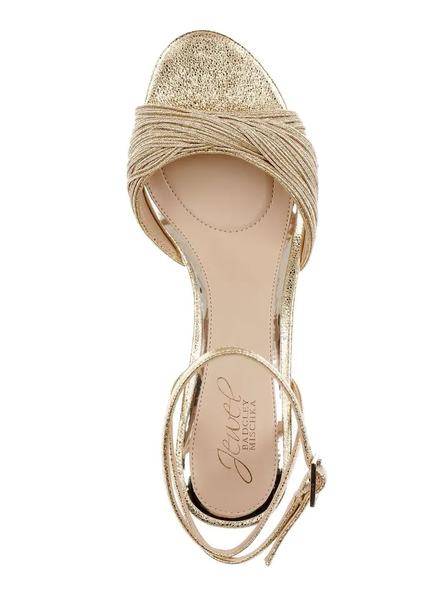 Женские красивые сандалии с круглым носком Jewel Badgley Mischka, золото textile — изображение 4 из 5, золотистый