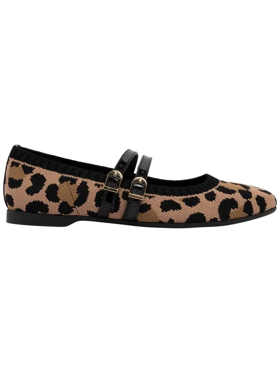 Балетки с квадратным носком и пряжкой, Serity Knit Mary Jane Jones New York, Leopard Knit — изображение 2 из 5