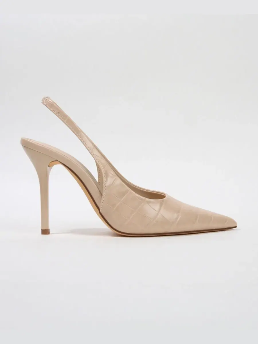 Туфли Carmine Croco-Embossed Slingback Stiletto Pumps BERNESS — изображение 2 из 6, бежевый