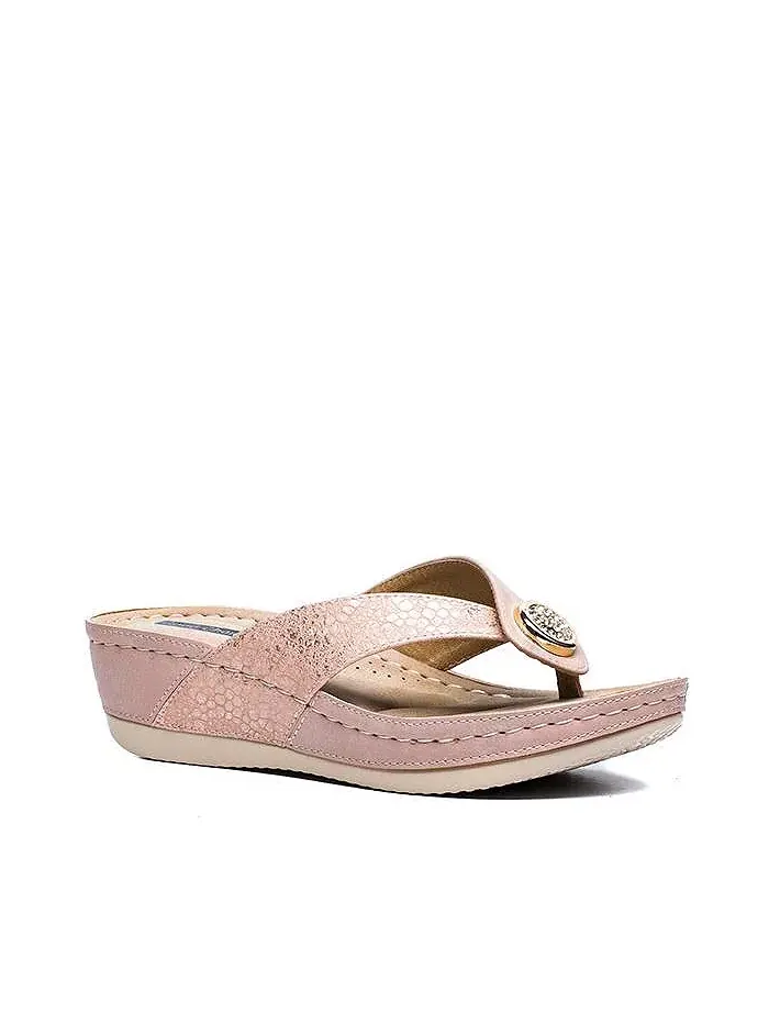 Женские сандалии Dafni Comfort Wedge на платформе с ремешком между пальцев GC Shoes — изображение 1 из 3, пудровый розовый