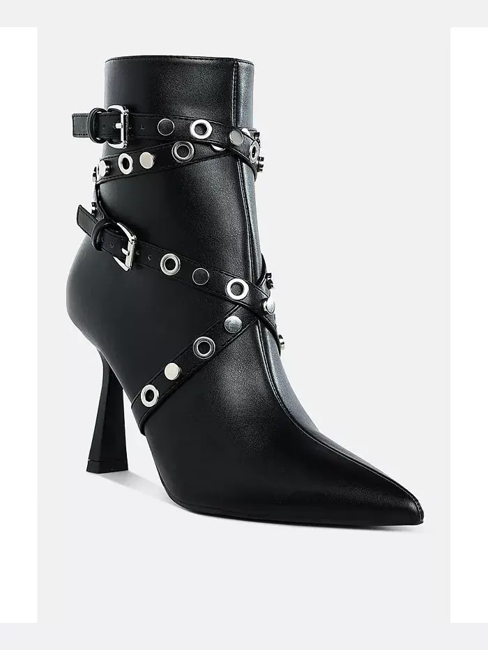 Ботинки до щиколотки Jaunts Eyelets & Studs Harness с ремешками, люверсами и шипами London Rag — изображение 3 из 3, черный