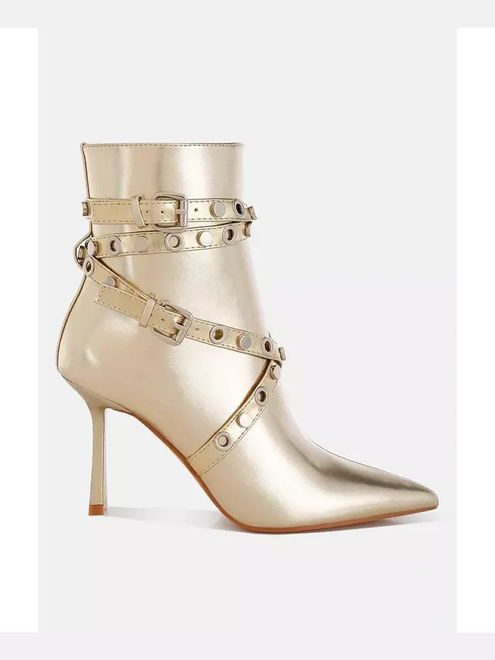 Ботинки до щиколотки Jaunts Eyelets & Studs Harness с ремешками, люверсами и шипами London Rag — изображение 1 из 2, золото