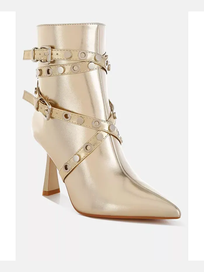 Ботинки до щиколотки Jaunts Eyelets & Studs Harness с ремешками, люверсами и шипами London Rag — изображение 2 из 2, золото