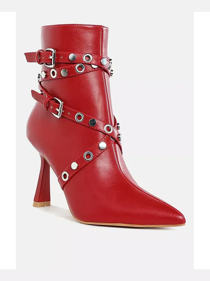 Ботинки до щиколотки Jaunts Eyelets & Studs Harness с ремешками, люверсами и шипами London Rag — изображение 2 из 2, красный